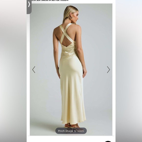 KHALANI MIDI DRESS - DEEP V NECK SATIN SLIP DRESS IN BUTTER YELLOW SHOWPO - Picture 3 of 3